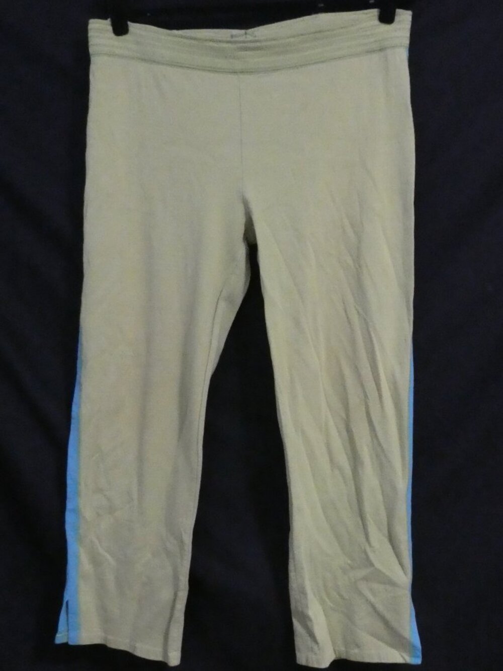 Handmade Sage Green Crop Pants with Blue Side Stripe - 17" Waist measured